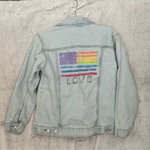 Old Navy Kids Denim Jean Jacket with Rainbow Flag Design XL 14-16 Pride